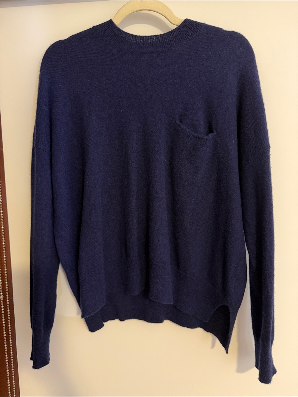 Demylee 100% Cashmere Navy Crewneck Sweater with Pocket Detail